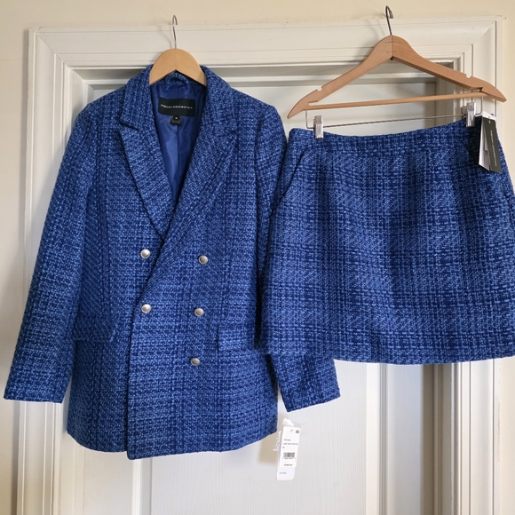 🔥French Connection Azzurra Tweed Blue Blazer - Picture 11 of 11